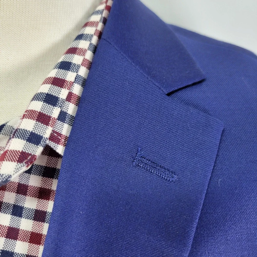 Mantoni Mens Sport Coat Blazer Two Button Nopleat Blue Twill Super Fine Wool 40R